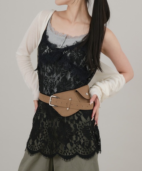 apres jour mignon by 側湾症ネキ(アプレジュールミニョンバイソクワンショウネキ)の「【apresjour mignon×ARIAZ】レースキャミソール(キャミソール・レディース・アイボリー/オフホワイト/ブラック・ONESIZE)」の16枚目の写真