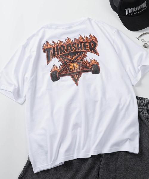 THRASHER(スラッシャー)の「【70】【THRASHER/スラッシャー】3Dファブリックロゴ ワンポイント刺繍 バックプリント クルーネックTシャツ/ショート丈有り(Tシャツ/カットソー・メンズ・ブラック系/ブラック/ホワイト系/ホワイト・XL/L/M/FREE)」の2枚目の写真