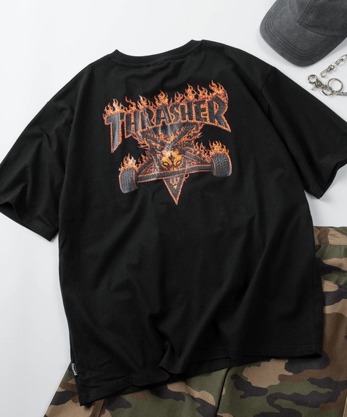 THRASHER(スラッシャー)の「【70】【THRASHER/スラッシャー】3Dファブリックロゴ ワンポイント刺繍 バックプリント クルーネックTシャツ/ショート丈有り(Tシャツ/カットソー・メンズ・ブラック系/ブラック/ホワイト系/ホワイト・XL/L/M/FREE)」の4枚目の写真