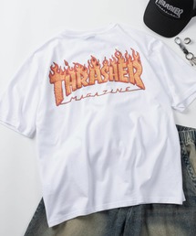 【70】【THRASHER/スラッシャー】3Dファブリックロゴ ワンポイント刺繍 バックプリント クルーネックTシャツ/ショート丈有り