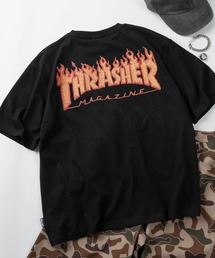 【70】【THRASHER/スラッシャー】3Dファブリックロゴ ワンポイント刺繍 バックプリント クルーネックＴシャツ/ショート丈有り