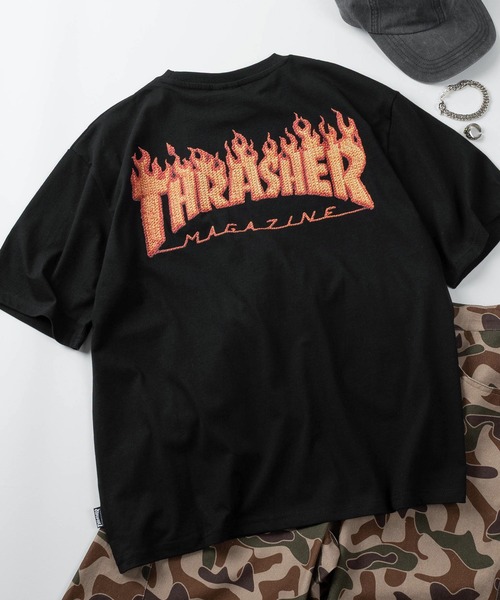 THRASHER(スラッシャー)の「【70】【THRASHER/スラッシャー】3Dファブリックロゴ ワンポイント刺繍 バックプリント クルーネックTシャツ/ショート丈有り(Tシャツ/カットソー・メンズ・ブラック系/ブラック/ホワイト系/ホワイト・XL/L/M/FREE)」の3枚目の写真