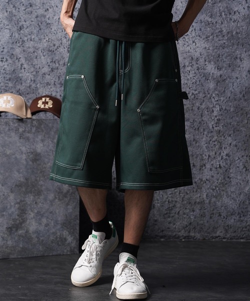 1111clothing(ワンフォークロージング)の「ボンディング ダブルニー ワイドショーツ / Bonding Double Knee Wide Shorts(その他パンツ・メンズ・チャコールグレー/ブラック/ダークグリーン・FREE)」の1枚目の写真