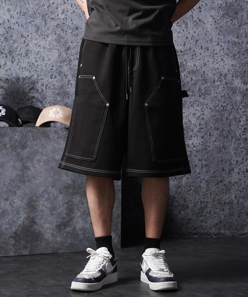 1111clothing(ワンフォークロージング)の「ボンディング ダブルニー ワイドショーツ / Bonding Double Knee Wide Shorts(その他パンツ・メンズ・チャコールグレー/ブラック/ダークグリーン・FREE)」の7枚目の写真