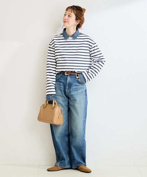 Le Minor(ルミノア)の「ウォッシャブル / Le Minor / ルミノア 別注 ボーダー LS(Tシャツ/カットソー・レディース・ボルドー/ブラック系その他/ネイビー・FREE)」の4枚目の写真