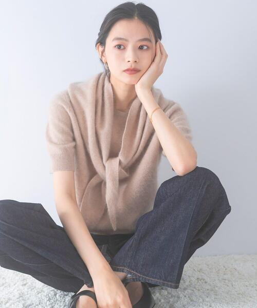 URBAN RESEARCH ROSSO WOMEN(アーバンリサーチ ロッソ)の「ストール付ハーフスリーブファーニット(ニット/セーター・レディース・ベージュ系その他/ライトブルー/オフホワイト・FREE)」の3枚目の写真