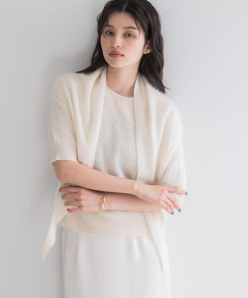 URBAN RESEARCH ROSSO WOMEN(アーバンリサーチ ロッソ)の「ストール付ハーフスリーブファーニット(ニット/セーター・レディース・ベージュ系その他/ライトブルー/オフホワイト・FREE)」の5枚目の写真