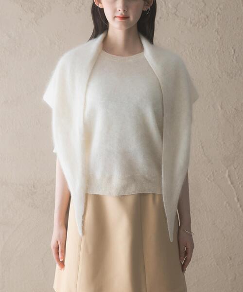 URBAN RESEARCH ROSSO WOMEN(アーバンリサーチ ロッソ)の「ストール付ハーフスリーブファーニット(ニット/セーター・レディース・ベージュ系その他/ライトブルー/オフホワイト・FREE)」の10枚目の写真
