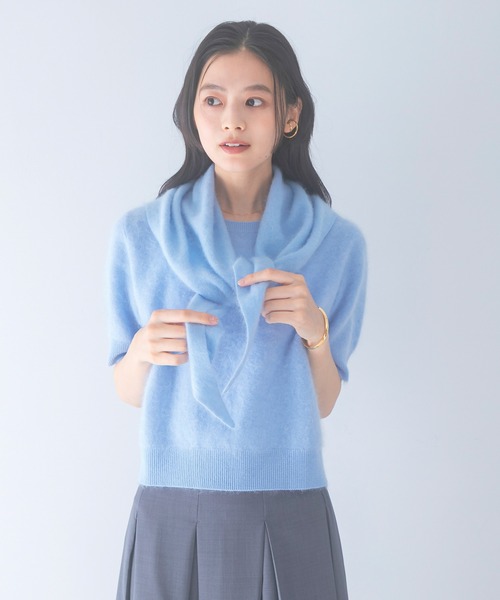 URBAN RESEARCH ROSSO WOMEN(アーバンリサーチ ロッソ)の「ストール付ハーフスリーブファーニット(ニット/セーター・レディース・ベージュ系その他/ライトブルー/オフホワイト・FREE)」の7枚目の写真
