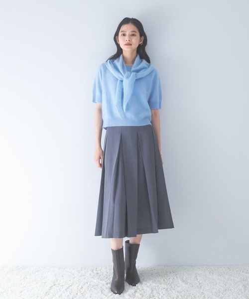 URBAN RESEARCH ROSSO WOMEN(アーバンリサーチ ロッソ)の「ストール付ハーフスリーブファーニット(ニット/セーター・レディース・ベージュ系その他/ライトブルー/オフホワイト・FREE)」の8枚目の写真