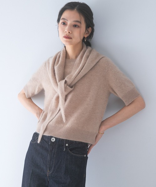 URBAN RESEARCH ROSSO WOMEN(アーバンリサーチ ロッソ)の「ストール付ハーフスリーブファーニット(ニット/セーター・レディース・ベージュ系その他/ライトブルー/オフホワイト・FREE)」の11枚目の写真