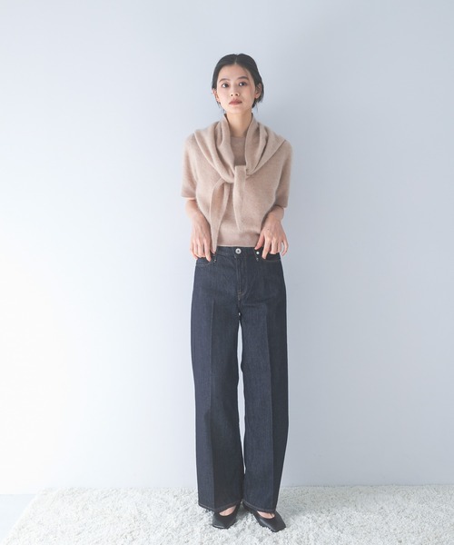 URBAN RESEARCH ROSSO WOMEN(アーバンリサーチ ロッソ)の「ストール付ハーフスリーブファーニット(ニット/セーター・レディース・ベージュ系その他/ライトブルー/オフホワイト・FREE)」の15枚目の写真