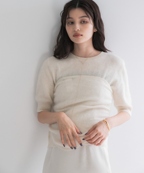 URBAN RESEARCH ROSSO WOMEN(アーバンリサーチ ロッソ)の「ストール付ハーフスリーブファーニット(ニット/セーター・レディース・ベージュ系その他/ライトブルー/オフホワイト・FREE)」の16枚目の写真