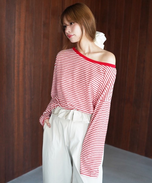 SANSeLF(サンセルフ)の「【SANSeLF】ワイドネックボーダーロングスリーブトップス saw26a013(Tシャツ/カットソー・レディース・ブルー/レッド・FREE)」の20枚目の写真