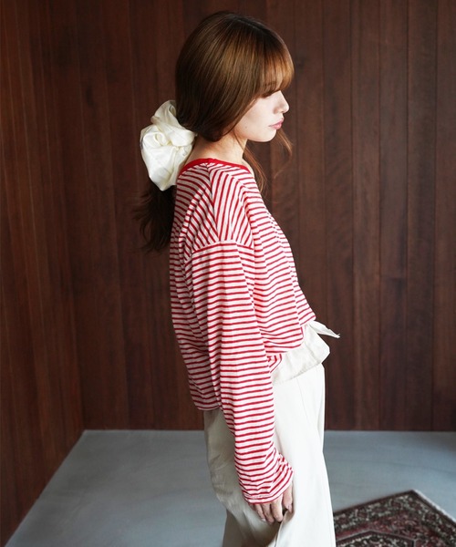 SANSeLF(サンセルフ)の「【SANSeLF】ワイドネックボーダーロングスリーブトップス saw26a013(Tシャツ/カットソー・レディース・ブルー/レッド・FREE)」の21枚目の写真