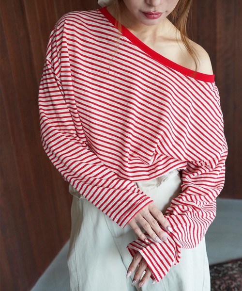 SANSeLF(サンセルフ)の「【SANSeLF】ワイドネックボーダーロングスリーブトップス saw26a013(Tシャツ/カットソー・レディース・ブルー/レッド・FREE)」の22枚目の写真