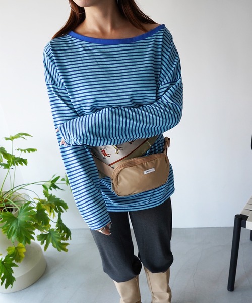 SANSeLF(サンセルフ)の「【SANSeLF】ワイドネックボーダーロングスリーブトップス saw26a013(Tシャツ/カットソー・レディース・ブルー/レッド・FREE)」の9枚目の写真