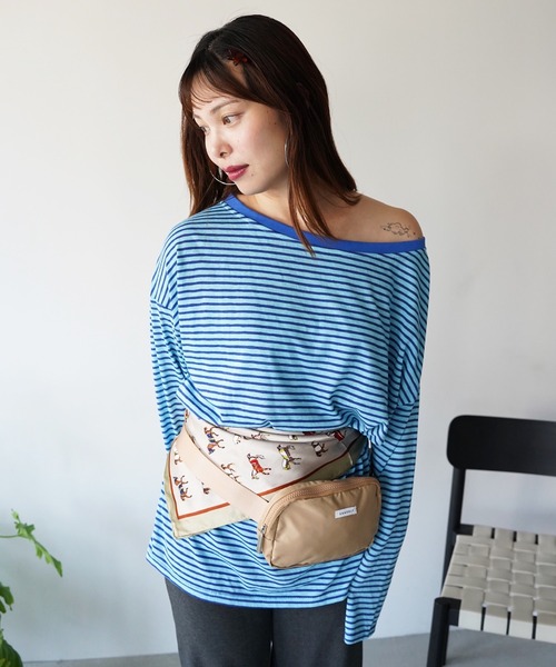SANSeLF(サンセルフ)の「【SANSeLF】ワイドネックボーダーロングスリーブトップス saw26a013(Tシャツ/カットソー・レディース・ブルー/レッド・FREE)」の11枚目の写真