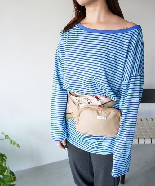 SANSeLF(サンセルフ)の「【SANSeLF】ワイドネックボーダーロングスリーブトップス saw26a013(Tシャツ/カットソー・レディース・ブルー/レッド・FREE)」の6枚目の写真