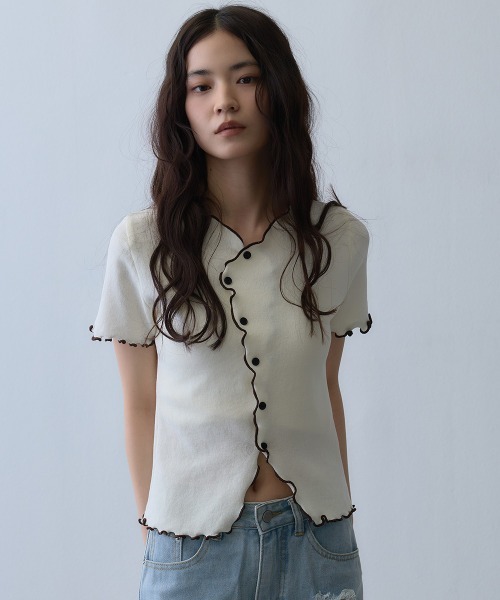 Clum(クルム)の「contrast mellow rib top / 配色メロウリブトップス(Tシャツ/カットソー・レディース・アイボリー・FREE)」の7枚目の写真
