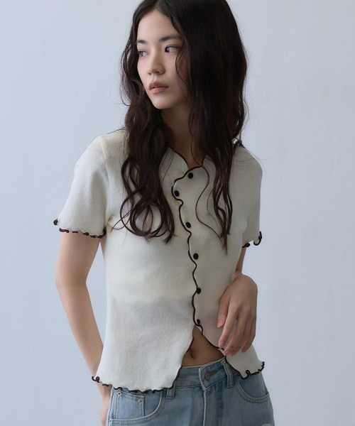 Clum(クルム)の「contrast mellow rib top / 配色メロウリブトップス(Tシャツ/カットソー・レディース・アイボリー・FREE)」の2枚目の写真