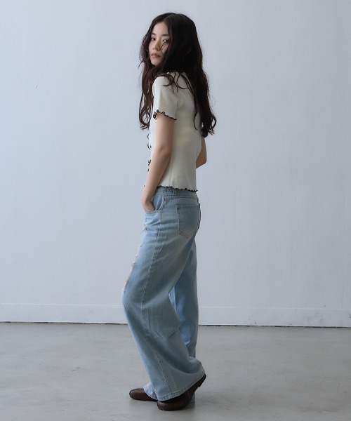 Clum(クルム)の「contrast mellow rib top / 配色メロウリブトップス(Tシャツ/カットソー・レディース・アイボリー・FREE)」の5枚目の写真