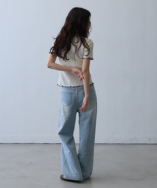 Clum(クルム)の「contrast mellow rib top / 配色メロウリブトップス(Tシャツ/カットソー・レディース・アイボリー・FREE)」の6枚目の写真