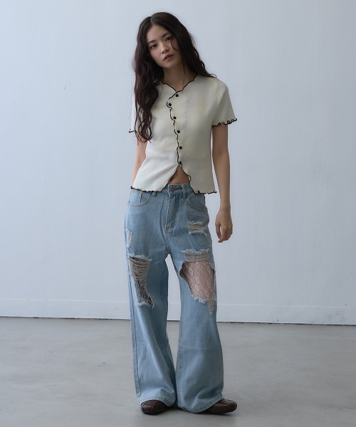 Clum(クルム)の「contrast mellow rib top / 配色メロウリブトップス(Tシャツ/カットソー・レディース・アイボリー・FREE)」の4枚目の写真
