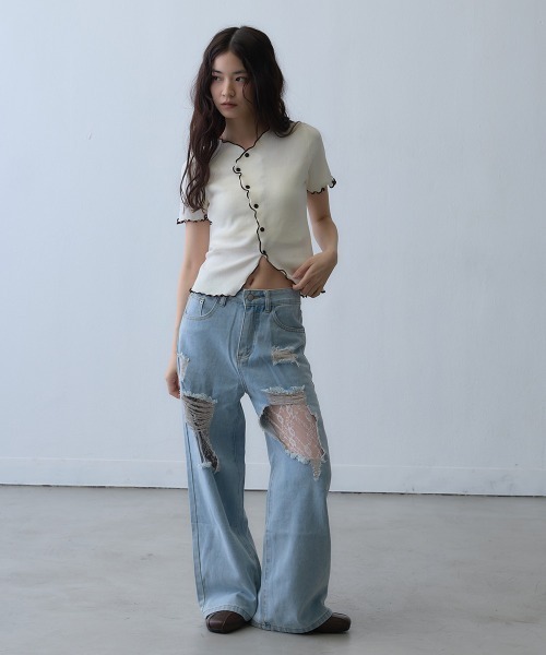 Clum(クルム)の「contrast mellow rib top / 配色メロウリブトップス(Tシャツ/カットソー・レディース・アイボリー・FREE)」の10枚目の写真