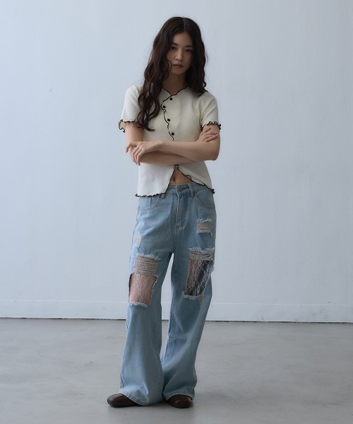 Clum(クルム)の「contrast mellow rib top / 配色メロウリブトップス(Tシャツ/カットソー・レディース・アイボリー・FREE)」の11枚目の写真