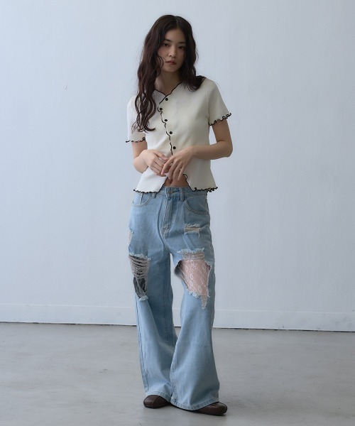Clum(クルム)の「contrast mellow rib top / 配色メロウリブトップス(Tシャツ/カットソー・レディース・アイボリー・FREE)」の12枚目の写真