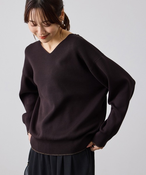ROPE' PICNIC(ロペピクニック)の「【WEB限定カラー】マシュマロニットVネックプルオーバー(ニット/セーター・レディース・ブラック/サックスブルー/ダークブラウン/ブルー/クリーム/ワイン/キナリ・FREE)」の3枚目の写真
