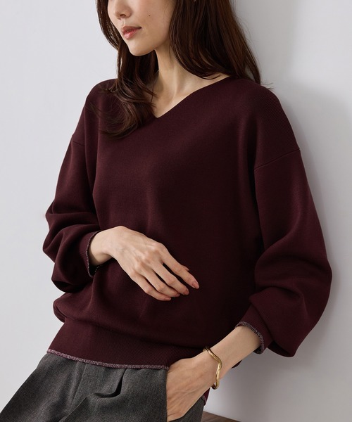 ROPE' PICNIC(ロペピクニック)の「【WEB限定カラー】マシュマロニットVネックプルオーバー(ニット/セーター・レディース・ブラック/サックスブルー/ダークブラウン/ブルー/クリーム/ワイン/キナリ・FREE)」の7枚目の写真