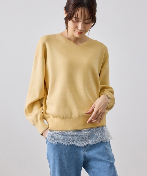 ROPE' PICNIC(ロペピクニック)の「【WEB限定カラー】マシュマロニットVネックプルオーバー(ニット/セーター・レディース・ブラック/サックスブルー/ダークブラウン/ブルー/クリーム/ワイン/キナリ・FREE)」の4枚目の写真