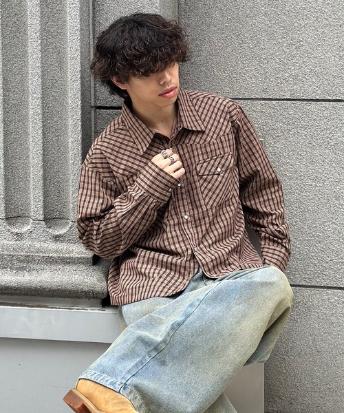 MandO(エムオー)(エムオー)の「【ユニセックス】ショート丈アソートウエスタンシャツ/チェック&ストライプ(シャツ/ブラウス・メンズ・ブラック系その他/カーキ系/ホワイト系その他/ブラウン系その他/ブラック系その他2・MEDIUM/LARGE)」の4枚目の写真