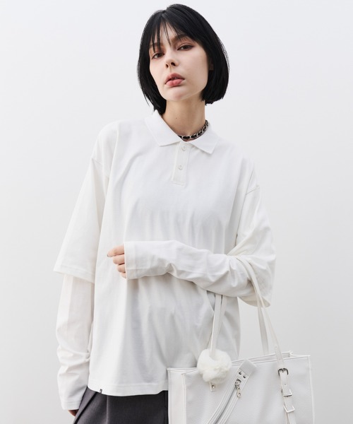 AFF AIVER(エイエフエフアイバー)の「AFF AIVER 16/-ウォッシュ天竺レイヤードポロ(ポロシャツ・メンズ・オフホワイト/ブラック/チャコールグレー・LARGE/SMALL/MEDIUM)」の4枚目の写真