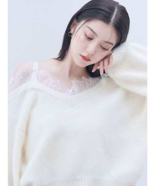 LAGUNAMOON（ラグナムーン）の「レースオフショルウールニット（ニット/セーター・レディース・チャコールグレー/ピンク/アイボリー・FREE）」の8枚目の写真