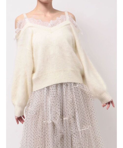 LAGUNAMOON（ラグナムーン）の「レースオフショルウールニット（ニット/セーター・レディース・チャコールグレー/ピンク/アイボリー・FREE）」の21枚目の写真