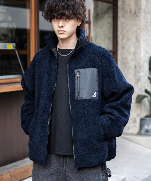 KANGOL（カンゴール）の「新色追加 KANGOL カンゴール 別注コラボ オーバーサイズワンポイントロゴ刺繍シープボアフリースジャケット/ブルゾン（ブルゾン・メンズ・チャコール/ネイビー/ブラウン/オフホワイト/グレイッシュベージュ/ベージュ/ブラック・L/M/XL）」の7枚目の写真