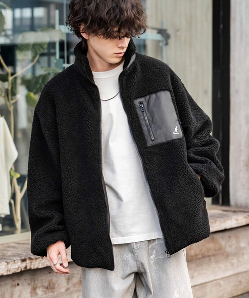 KANGOL（カンゴール）の「新色追加 KANGOL カンゴール 別注コラボ オーバーサイズワンポイントロゴ刺繍シープボアフリースジャケット/ブルゾン（ブルゾン・メンズ・チャコール/ネイビー/ブラウン/オフホワイト/グレイッシュベージュ/ベージュ/ブラック・L/M/XL）」の22枚目の写真