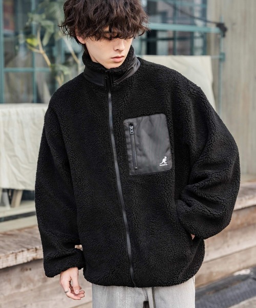 KANGOL（カンゴール）の「新色追加 KANGOL カンゴール 別注コラボ オーバーサイズワンポイントロゴ刺繍シープボアフリースジャケット/ブルゾン（ブルゾン・メンズ・チャコール/ネイビー/ブラウン/オフホワイト/グレイッシュベージュ/ベージュ/ブラック・L/M/XL）」の17枚目の写真