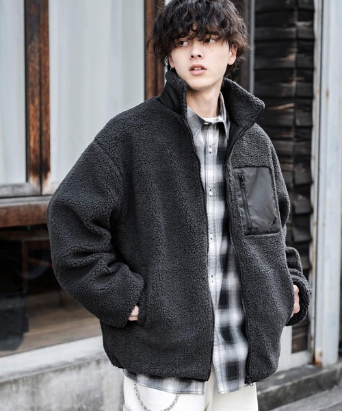 KANGOL（カンゴール）の「新色追加 KANGOL カンゴール 別注コラボ オーバーサイズワンポイントロゴ刺繍シープボアフリースジャケット/ブルゾン（ブルゾン・メンズ・チャコール/ネイビー/ブラウン/オフホワイト/グレイッシュベージュ/ベージュ/ブラック・L/M/XL）」の18枚目の写真