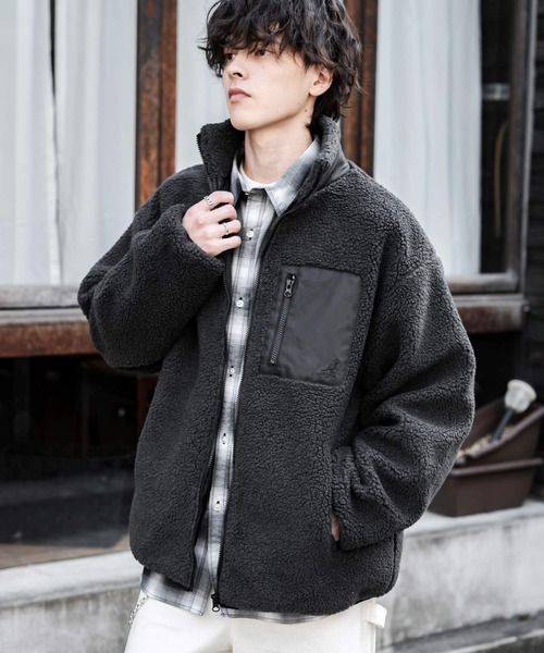 KANGOL（カンゴール）の「新色追加 KANGOL カンゴール 別注コラボ オーバーサイズワンポイントロゴ刺繍シープボアフリースジャケット/ブルゾン（ブルゾン・メンズ・チャコール/ネイビー/ブラウン/オフホワイト/グレイッシュベージュ/ベージュ/ブラック・L/M/XL）」の21枚目の写真