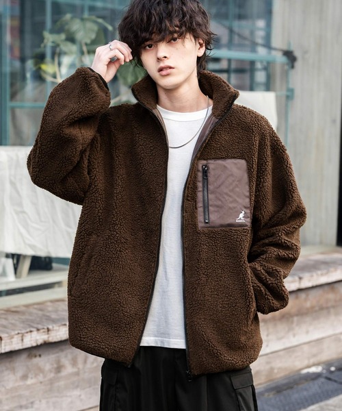 KANGOL（カンゴール）の「新色追加 KANGOL カンゴール 別注コラボ オーバーサイズワンポイントロゴ刺繍シープボアフリースジャケット/ブルゾン（ブルゾン・メンズ・チャコール/ネイビー/ブラウン/オフホワイト/グレイッシュベージュ/ベージュ/ブラック・L/M/XL）」の14枚目の写真