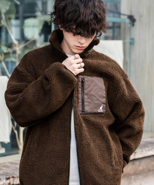 KANGOL（カンゴール）の「新色追加 KANGOL カンゴール 別注コラボ オーバーサイズワンポイントロゴ刺繍シープボアフリースジャケット/ブルゾン（ブルゾン・メンズ・チャコール/ネイビー/ブラウン/オフホワイト/グレイッシュベージュ/ベージュ/ブラック・L/M/XL）」の15枚目の写真