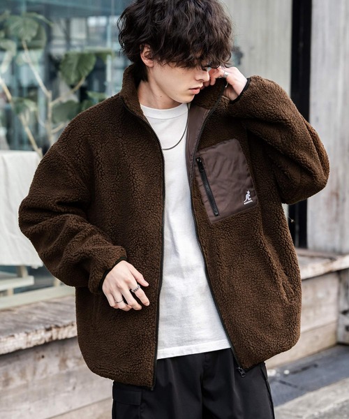KANGOL（カンゴール）の「新色追加 KANGOL カンゴール 別注コラボ オーバーサイズワンポイントロゴ刺繍シープボアフリースジャケット/ブルゾン（ブルゾン・メンズ・チャコール/ネイビー/ブラウン/オフホワイト/グレイッシュベージュ/ベージュ/ブラック・L/M/XL）」の8枚目の写真