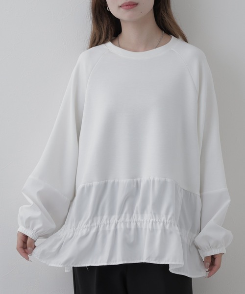crossi(クロッシー)の「異素材フリル切替プルオーバー 長袖(Tシャツ/カットソー・レディース・ホワイト・FREE)」の7枚目の写真