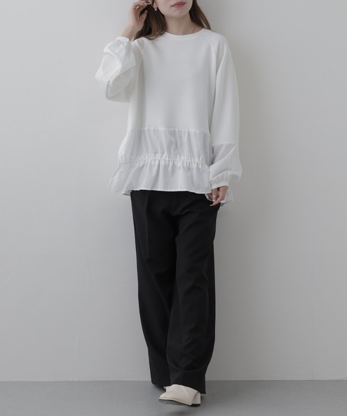 crossi(クロッシー)の「異素材フリル切替プルオーバー 長袖(Tシャツ/カットソー・レディース・ホワイト・FREE)」の6枚目の写真