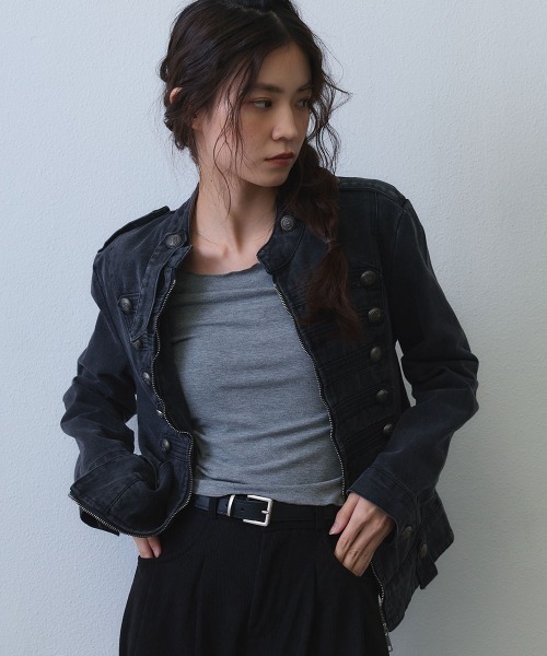 Clum(クルム)の「metal button napoleon denim jacket / メタルボタンナポレオンデニムジャケット(ミリタリージャケット・レディース・ブラック・SMALL/MEDIUM/LARGE)」の4枚目の写真