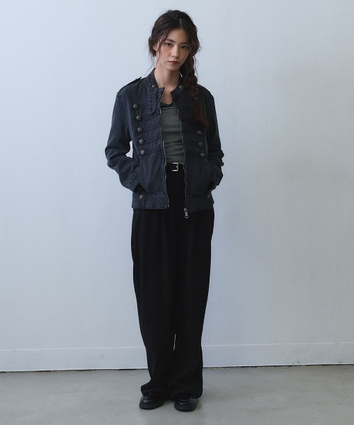 Clum(クルム)の「metal button napoleon denim jacket / メタルボタンナポレオンデニムジャケット(ミリタリージャケット・レディース・ブラック・SMALL/MEDIUM/LARGE)」の5枚目の写真